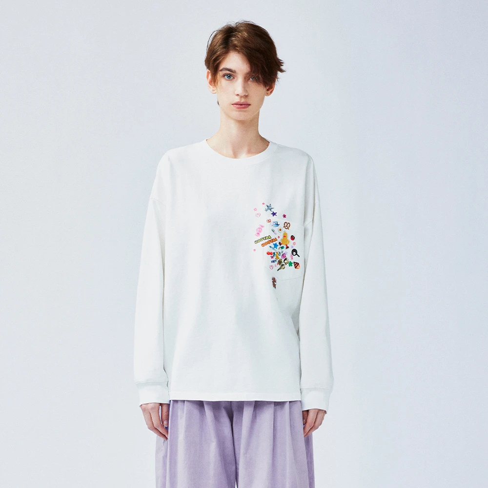 UOOYAA/乌丫2025春季新款「贴贴纸」长袖T恤UY25142T152134