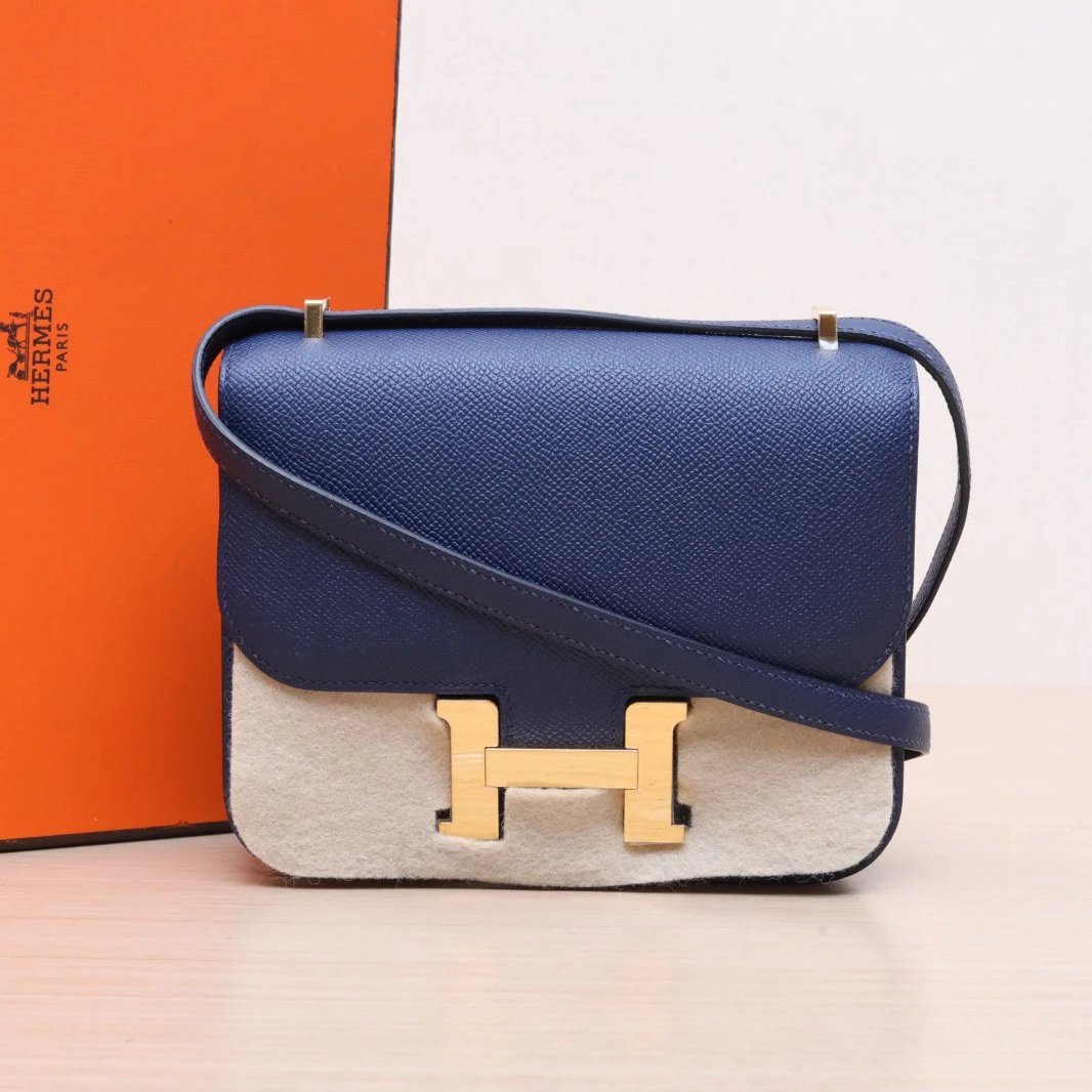 99新 Hermes/爱马仕 【念念特价】康康 19 O8皇室蓝 B刻 金扣包