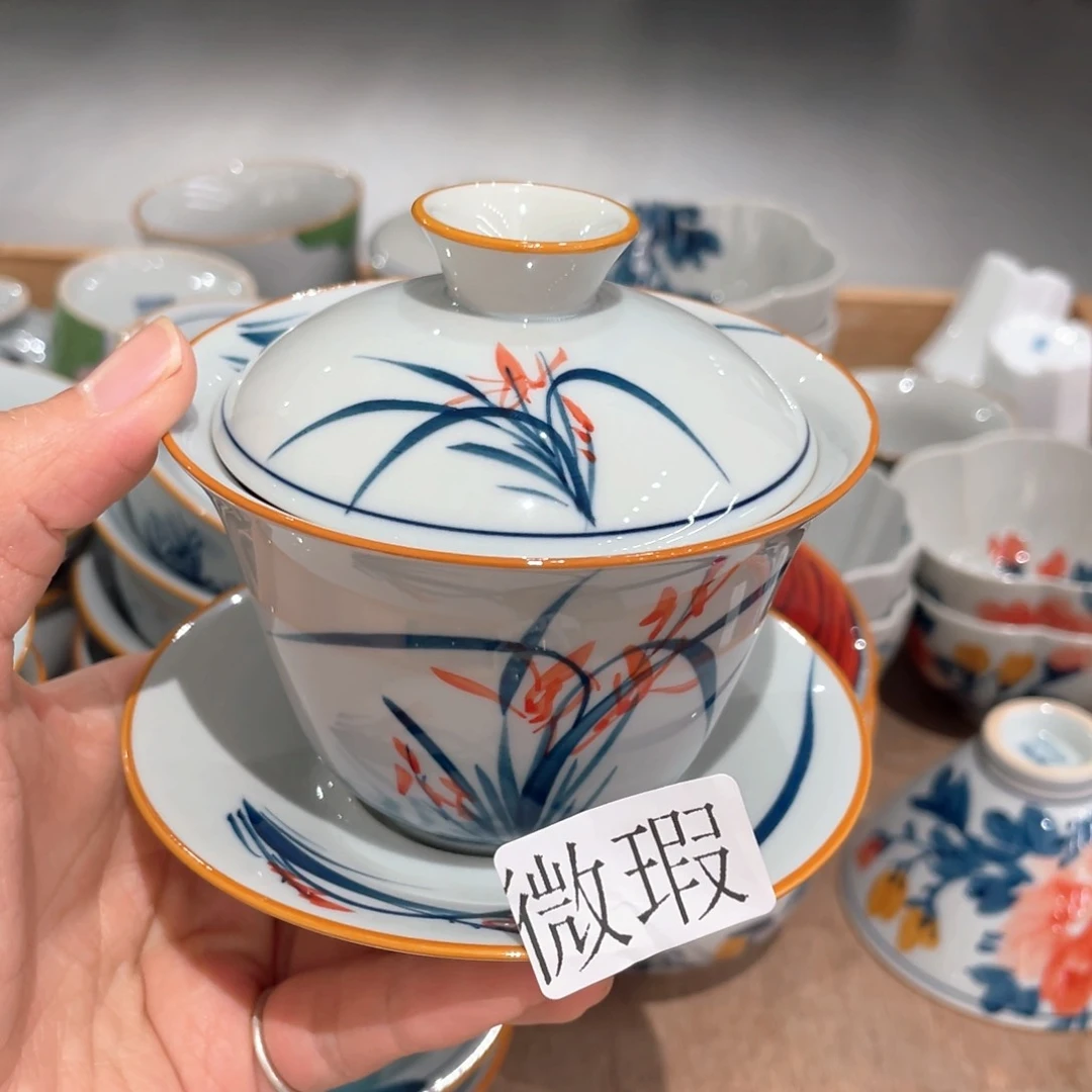 釉下手绘茶具微瑕