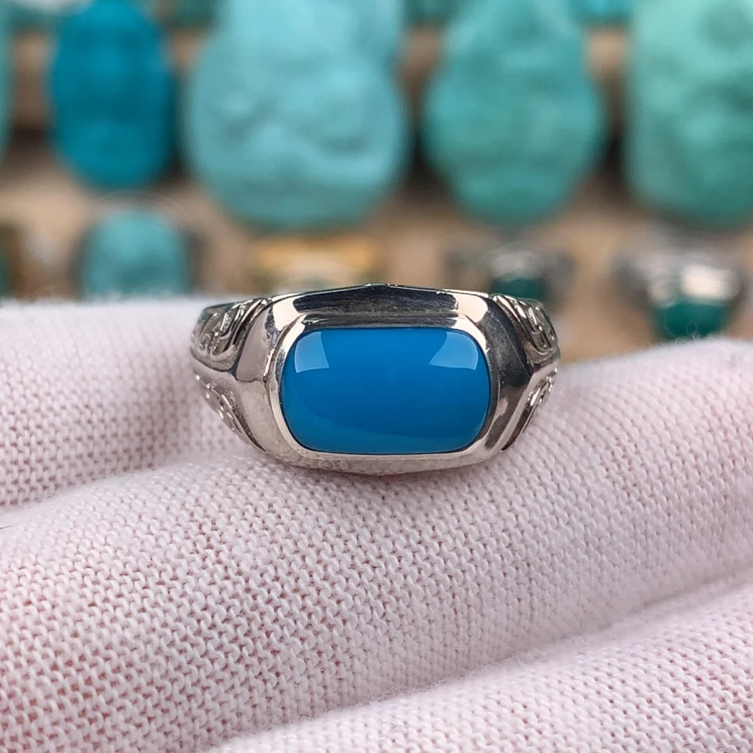 绿松石配饰银S925镶嵌男戒可调节