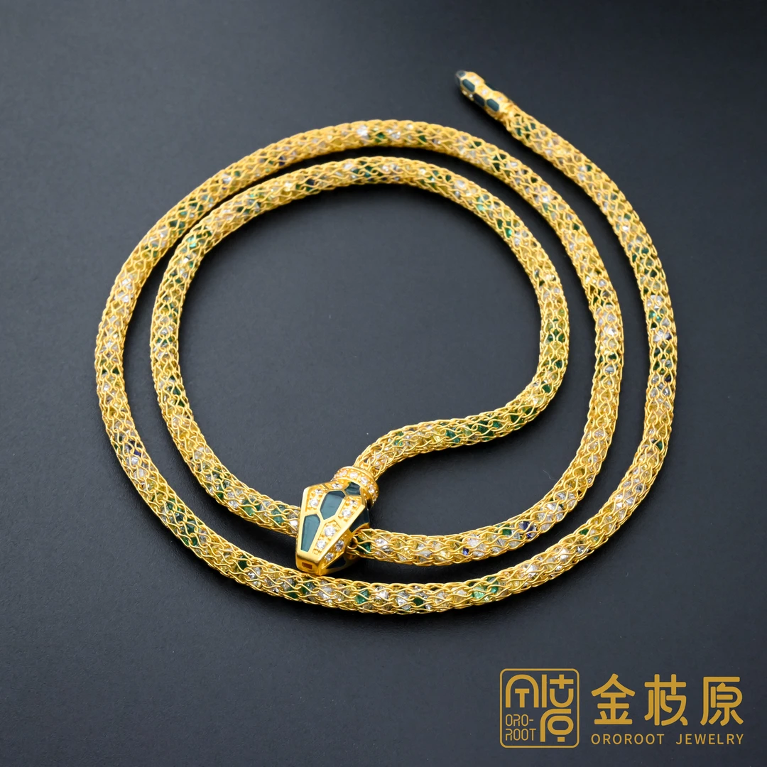 【金枝原】足金999 绿宝点缀蛇套链