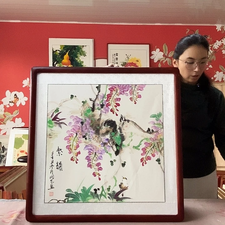 国画手写手绘带框包邮国画作品62✖️62