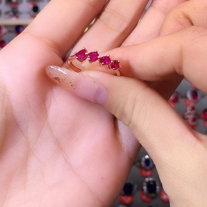 红宝石戒指银S925镶嵌