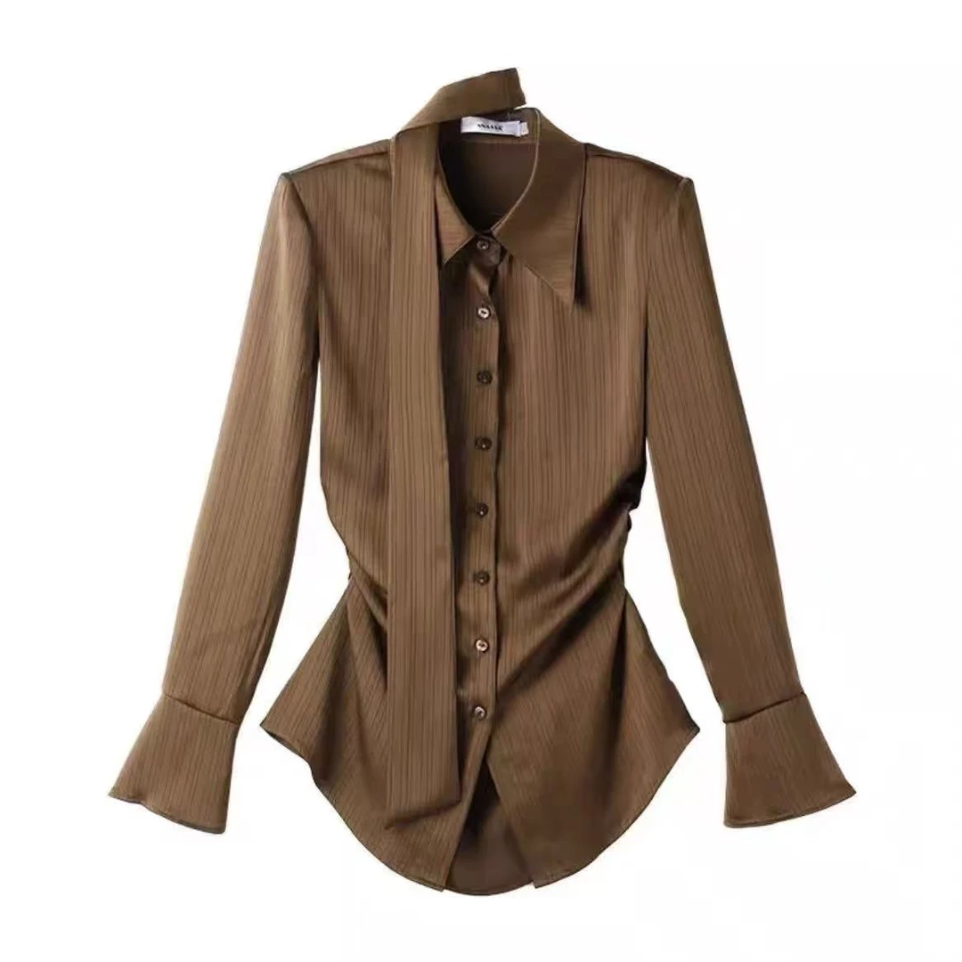 【纪朵研】0582设计感贵气轻奢设计收腰衬衫女秋季新款时髦显瘦上衣