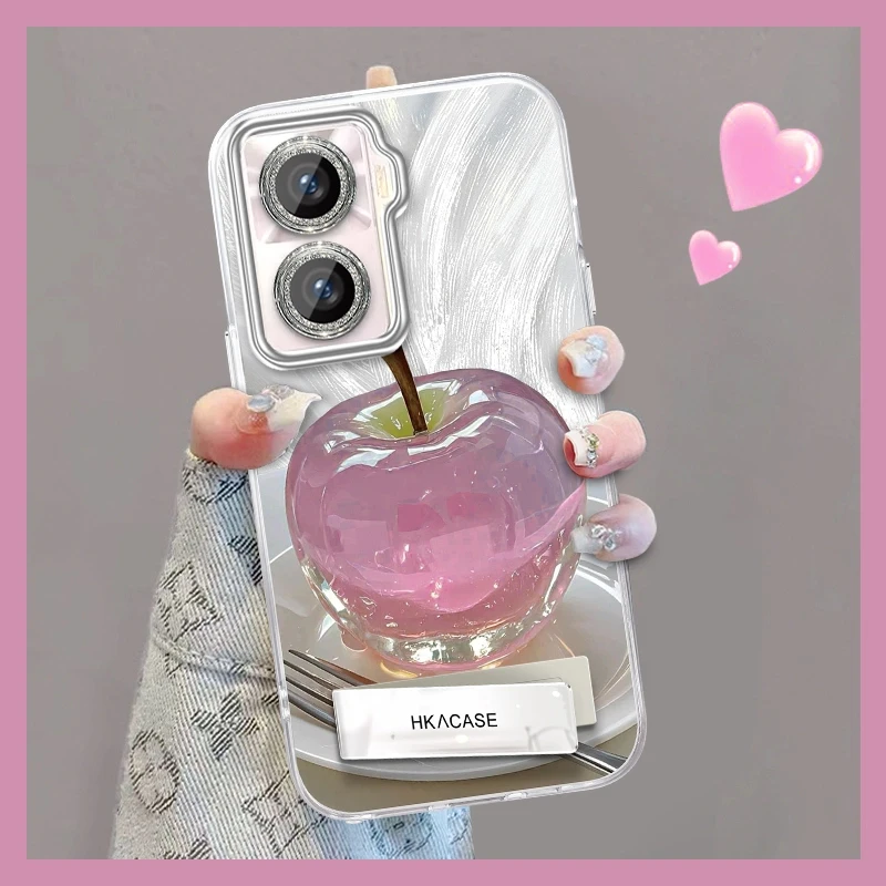 适用于vivoy77精孔羽纱晶莹粉苹果网红个性创意支架全包手机壳女