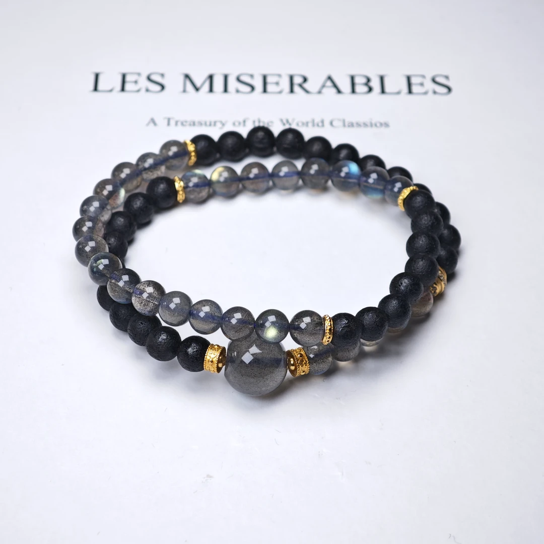 晶匠晶匠天然灰月光蜜语双圈手串6mm+ 多样性发一 简约