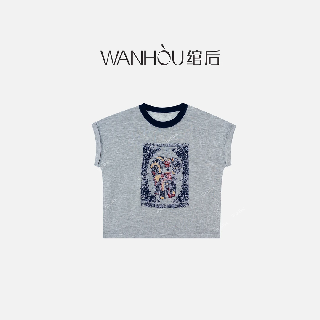 【C2824】WH-设计师款印花短袖夏季休闲宽松显瘦别致设计感上衣XYZ