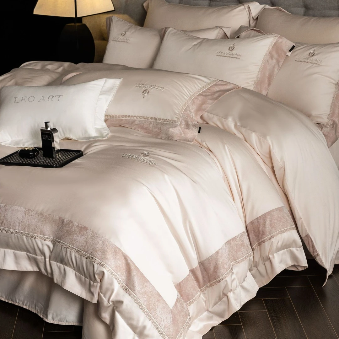 雯雯妈-限量！【弗朗尼】高定80超细旦色织提花拼边四件套