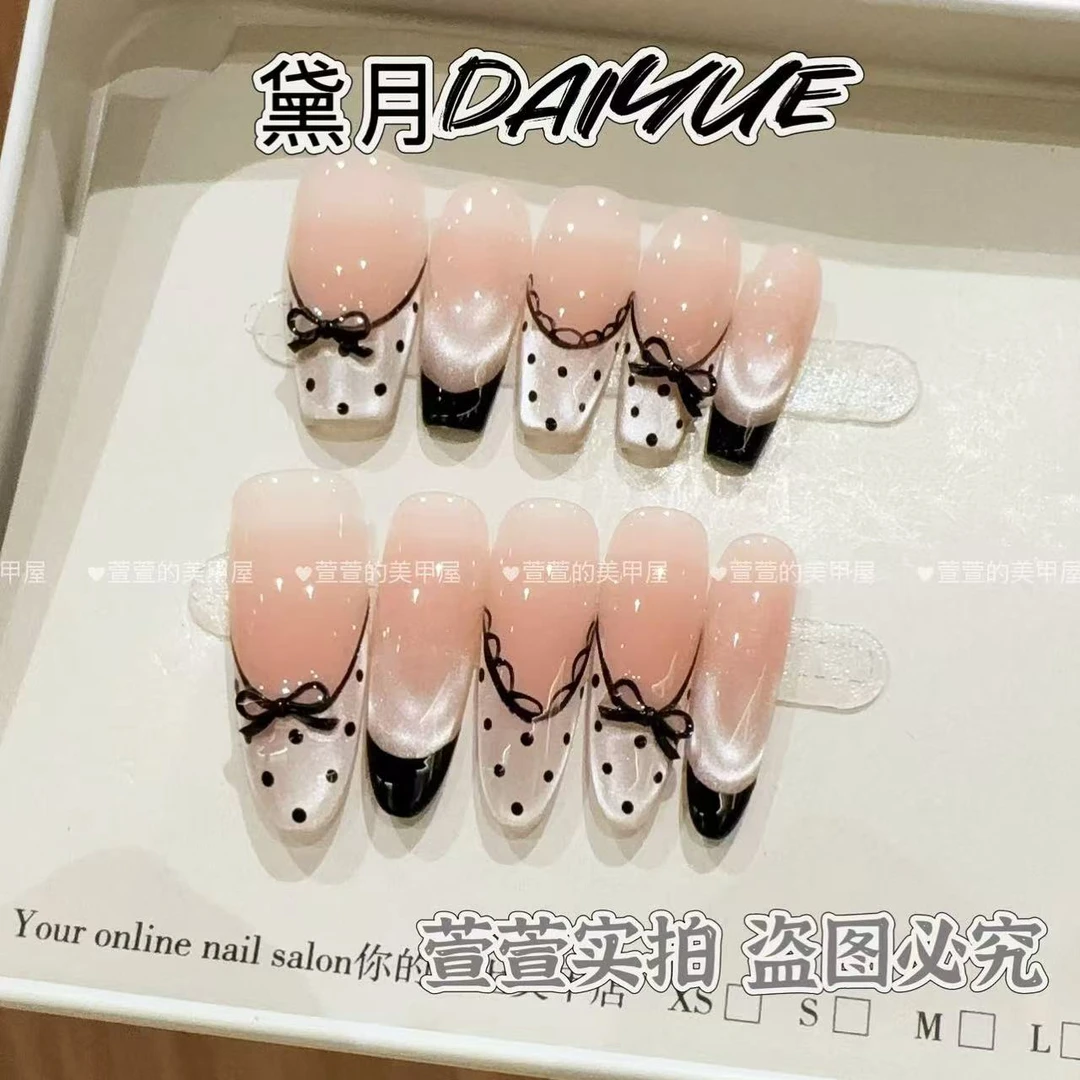黑芭蕾·纯手工光疗美甲贴果冻贴片指甲穿戴甲简约梯形重复使用
