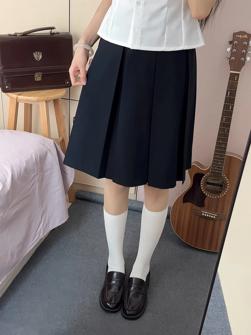 箱褶裙莓喵jk馆原创正品JK制服绀色半身裙八箱褶纯色百褶短裙日系