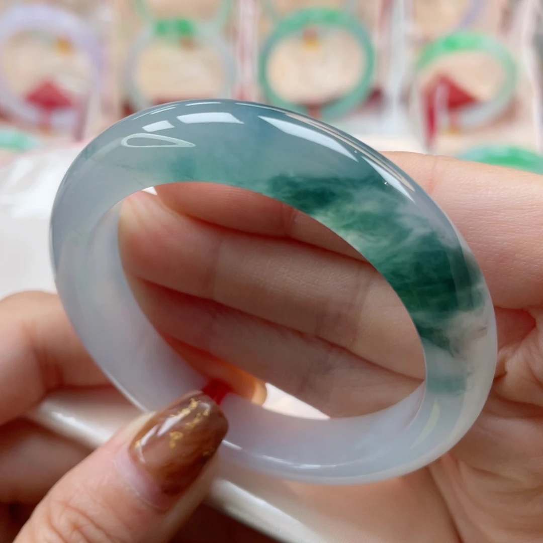 未镶嵌手镯翡翠51正圈 水墨丹青 山水画卷 局部冰透见底8