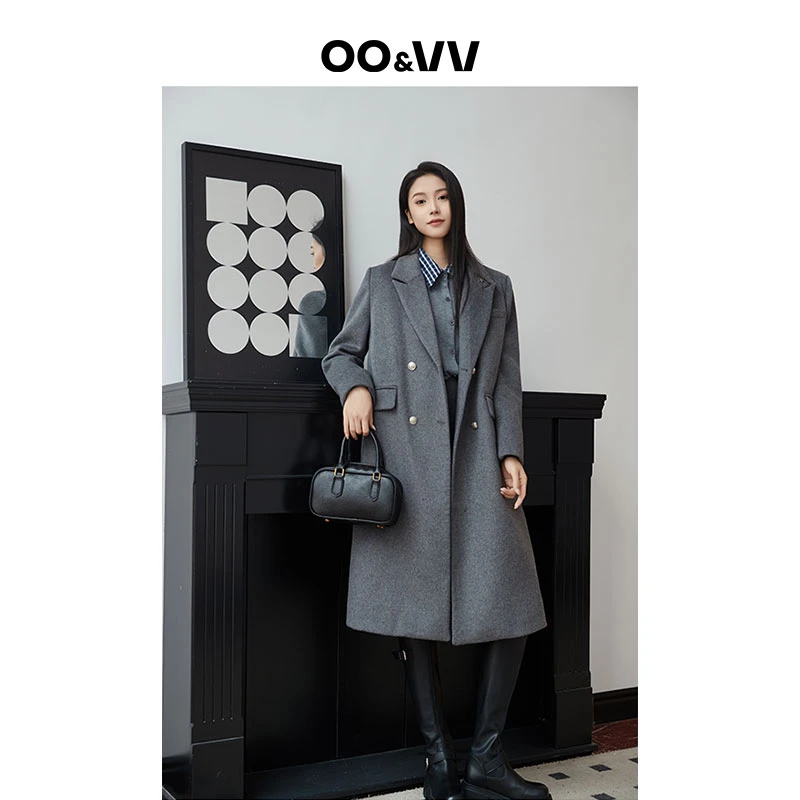 OO&VV【灰氛老钱风】羊毛呢大衣2025新款加厚中长款上衣女外套冬