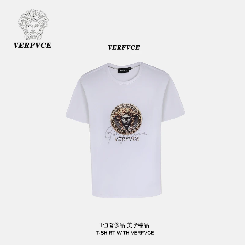 VERFVCE/印花男士白色t恤短袖半袖款2025上衣高档次圆领半截爆款