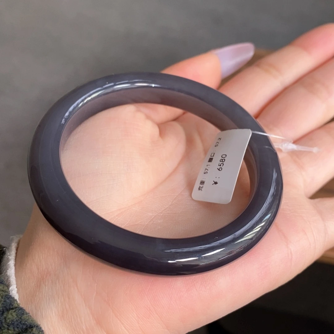 和田玉手镯未镶嵌浓烟紫57