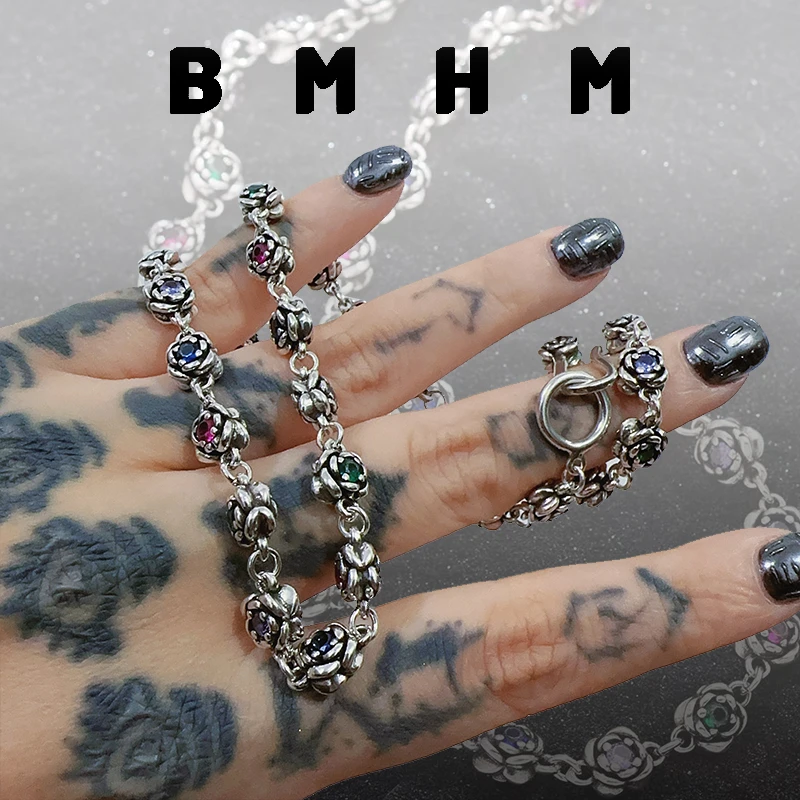 BMHM 铜合金项链 轻奢彩虹锆石玫瑰花项链女时尚个性小众高级感