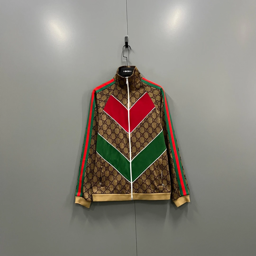 未使用 GUCCI/古驰 j2/拼色条纹满印老花外套 L码700258