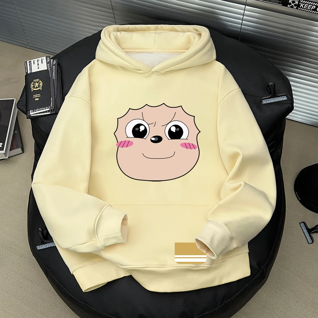 美式潮牌懒羊羊印花秋冬季杏色卫衣街头风男女款连帽套头休闲上衣