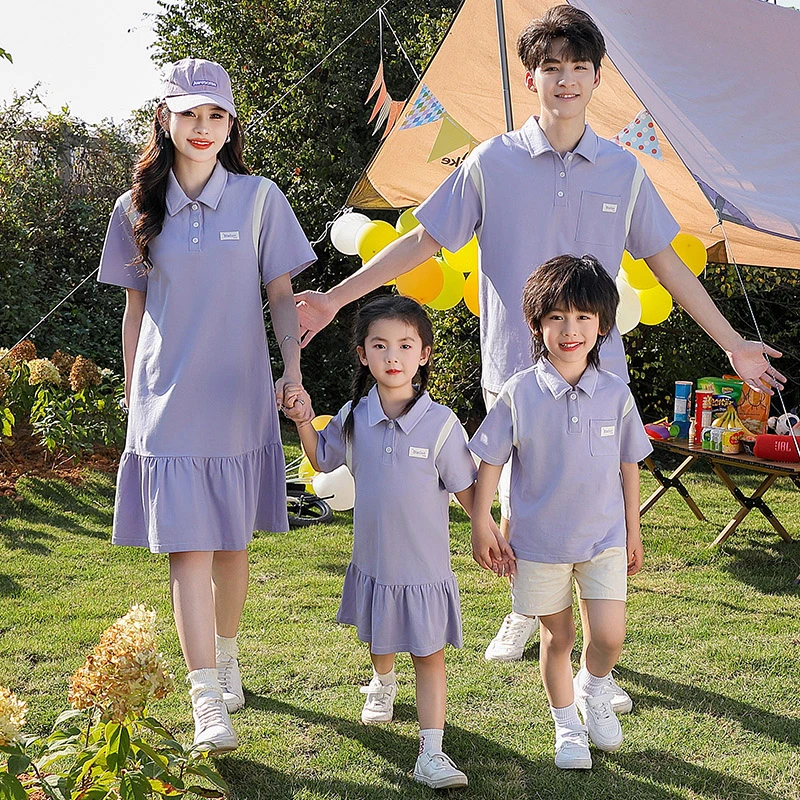 不一样亲子装母子polo套装一家三口四口2025新款潮母女连衣裙夏季
