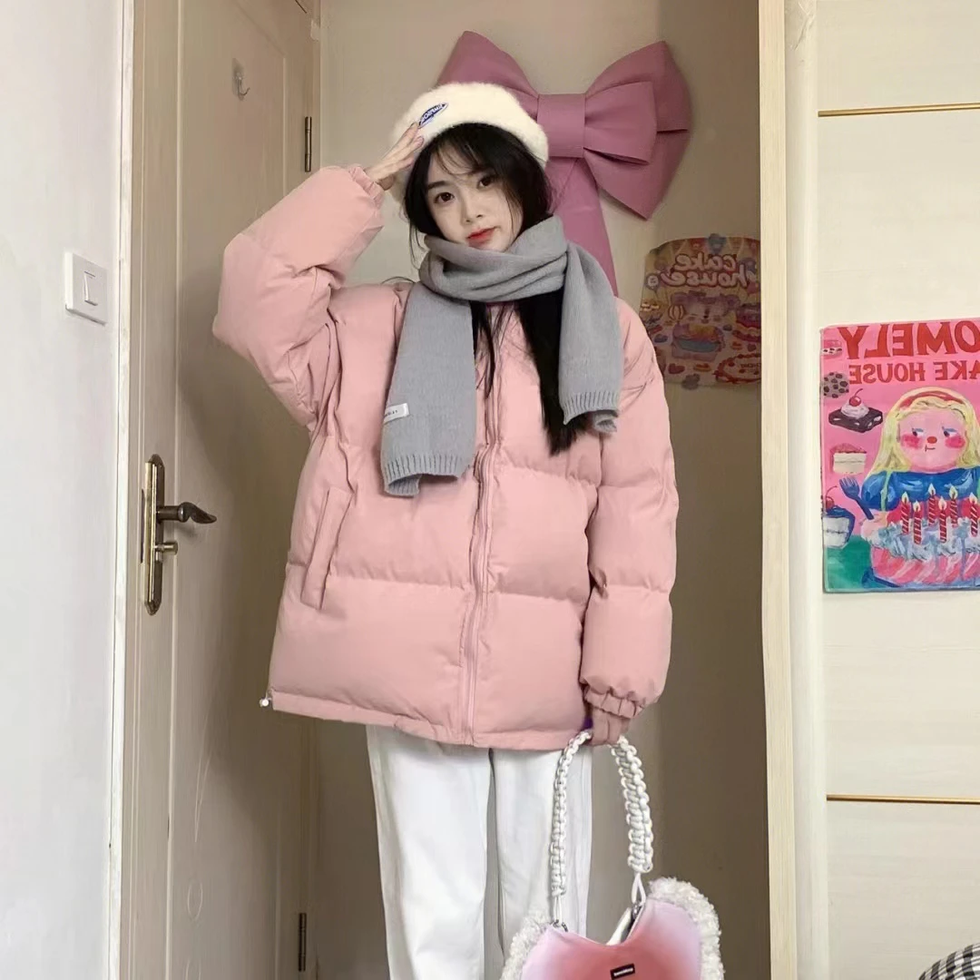 粉色奶呼呼棉服女2025新款冬季宽松加厚学生面包服外套ins潮