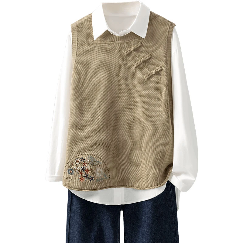 丝柏舍2025春装新款女简约新中式马甲复古文艺盘扣马夹S51H0014J