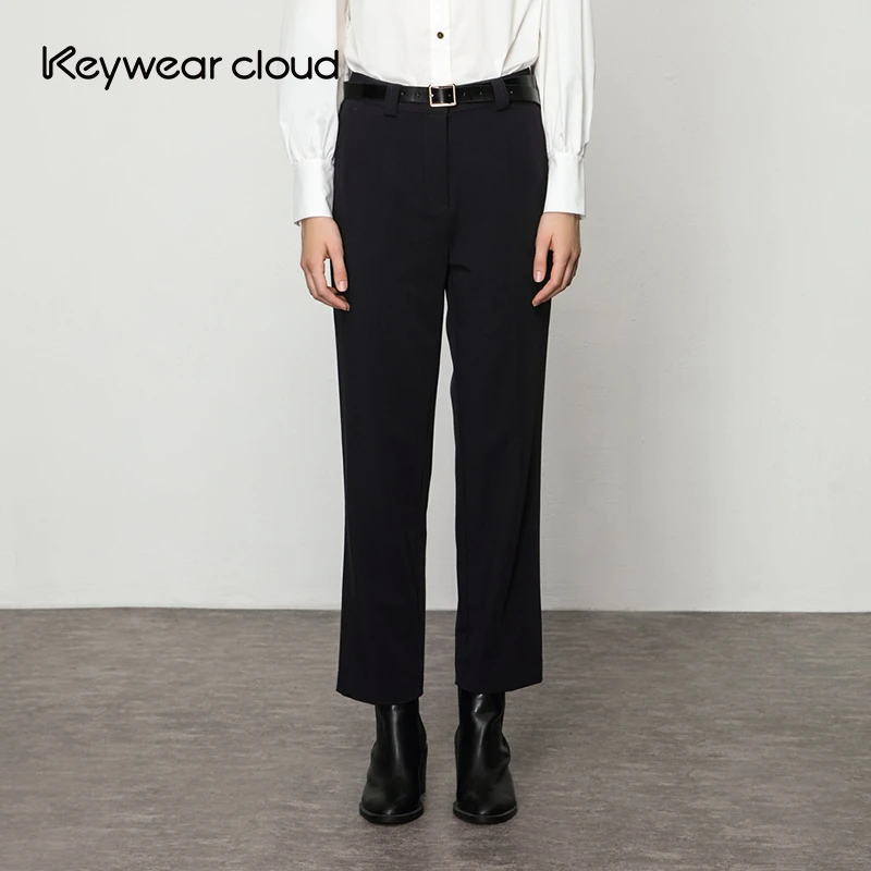 Keywearcloud奇威冬季百搭直筒裤高腰九分裤休闲裤