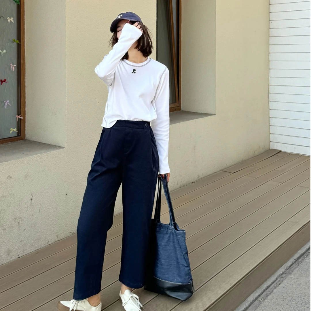 2024秋冬季时尚百搭休闲直筒收褶烟管磨毛长裤21620