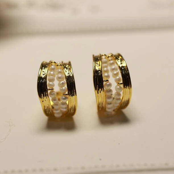 纹理感法式珍珠开口戒指贵气设计感C字耳环