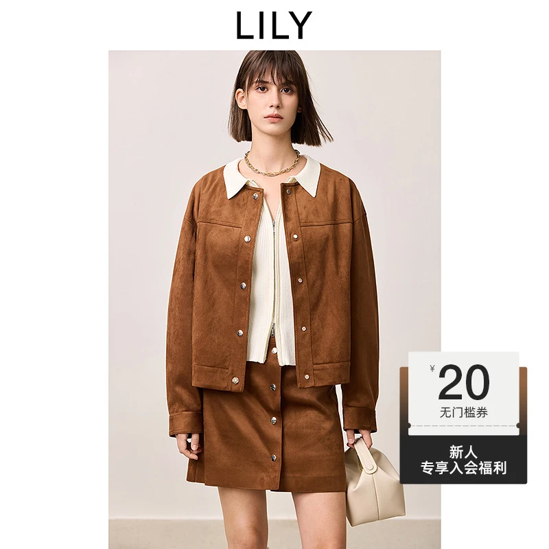 【商场同款新品】LILY2025春新款女装美拉德绒面短外套125130C3528
