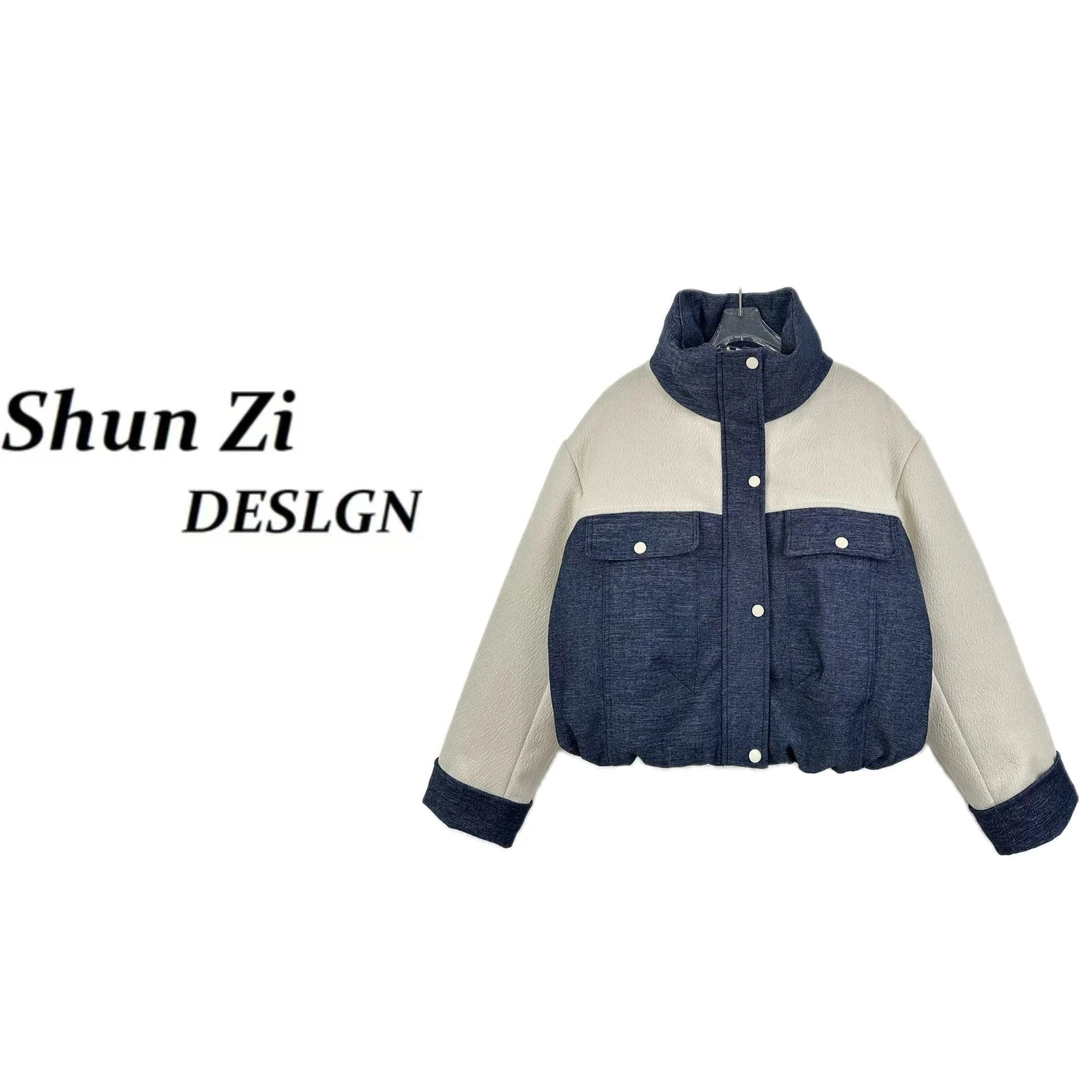 顺子/SZ6920-1 冬季潮流时尚欧美复古撞色拼接工装羽绒外套