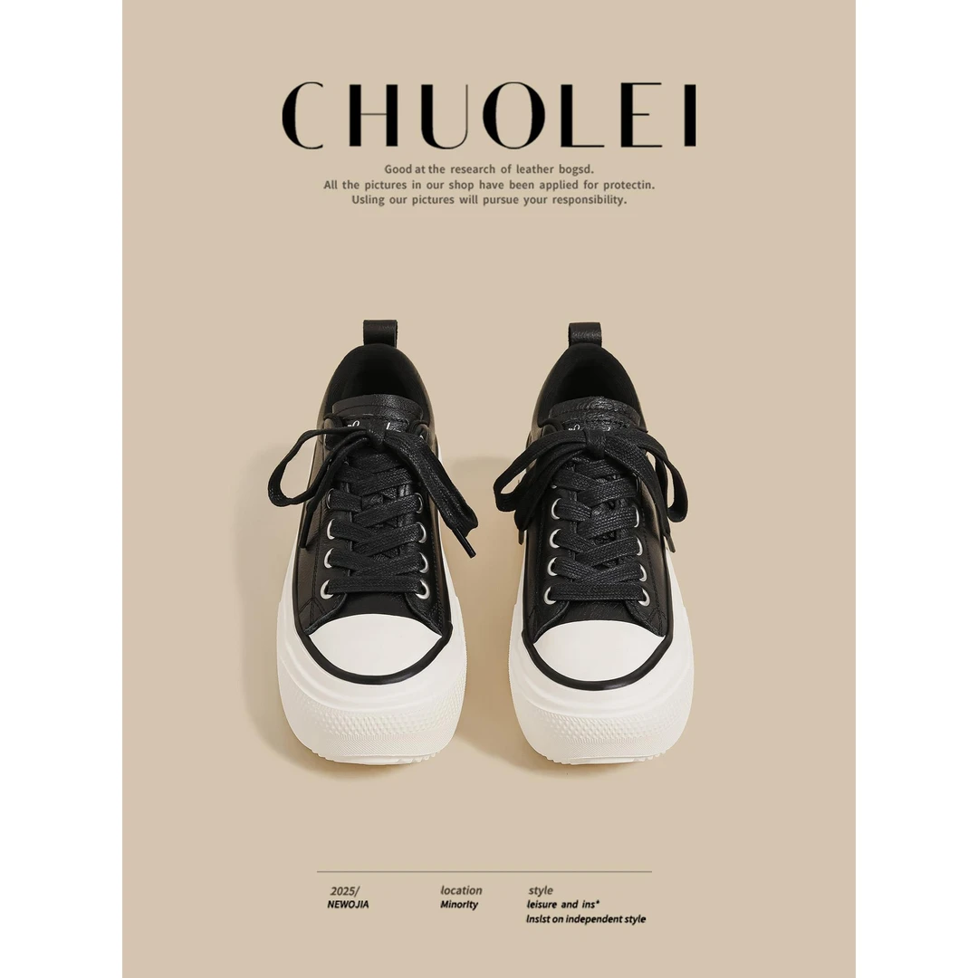 【DR官方正品】2025秋冬季新款厚底小个子增高运动板鞋女黑色休闲帆