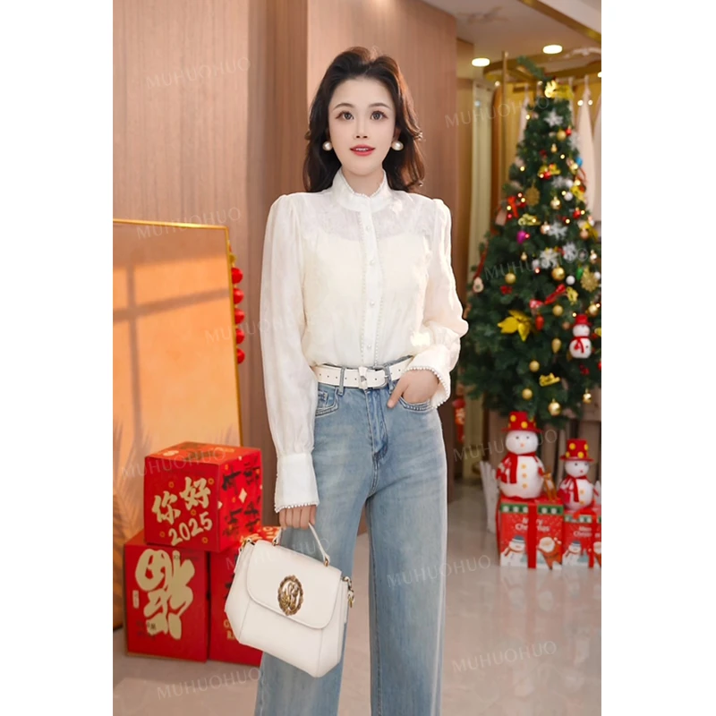 蕾丝衬衫气质衬衣长袖网红轻奢时尚百搭法式设计感打底显瘦