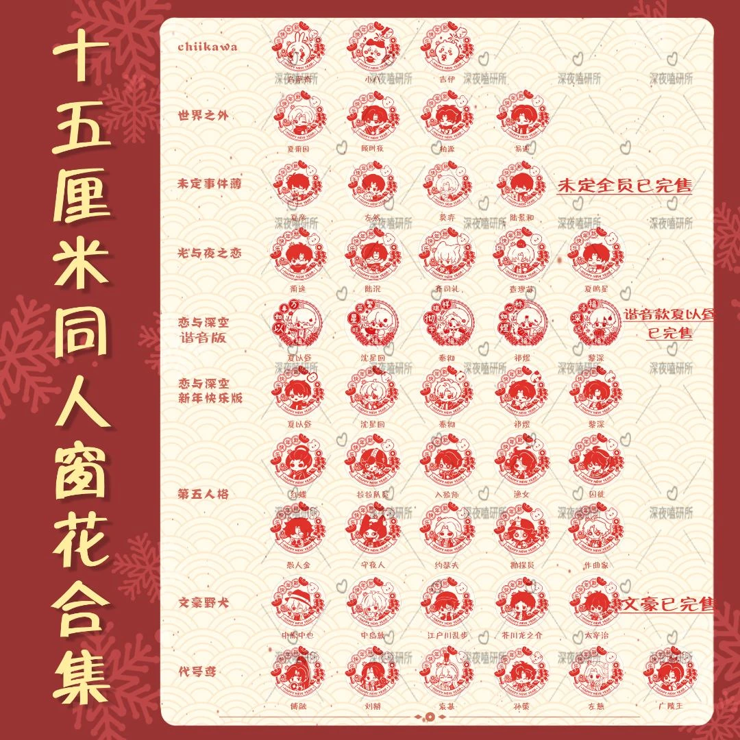 【15cm窗花合集】画师授权同人周边恋与深空代号鸢光夜加厚静电贴