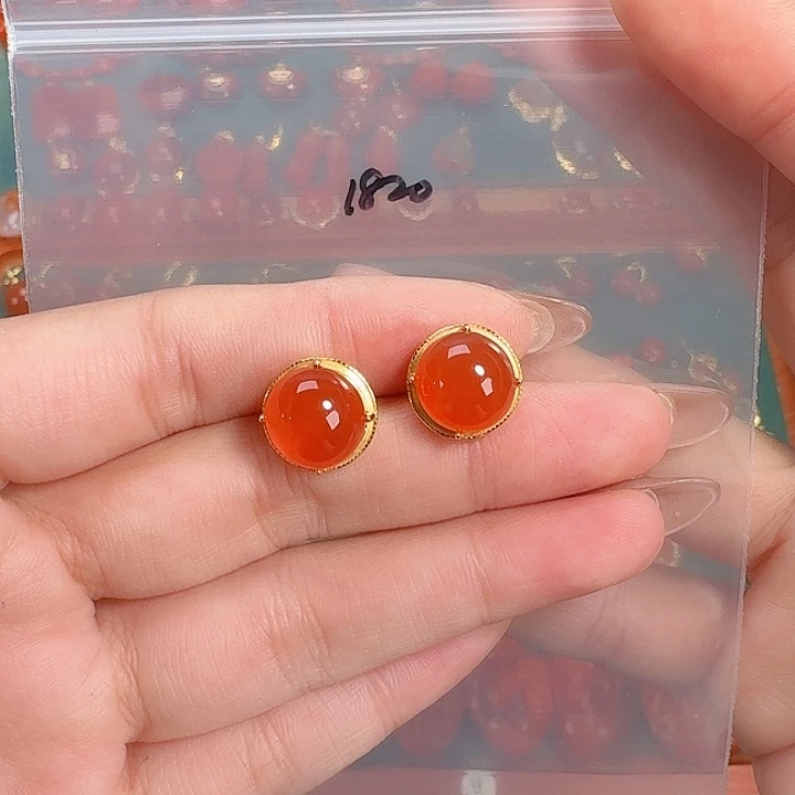 南红玛瑙银S925镶嵌耳饰