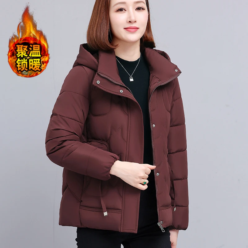 妈妈冬装棉服女时尚加厚保暖连帽棉衣棉服外套宽松中老年人女装