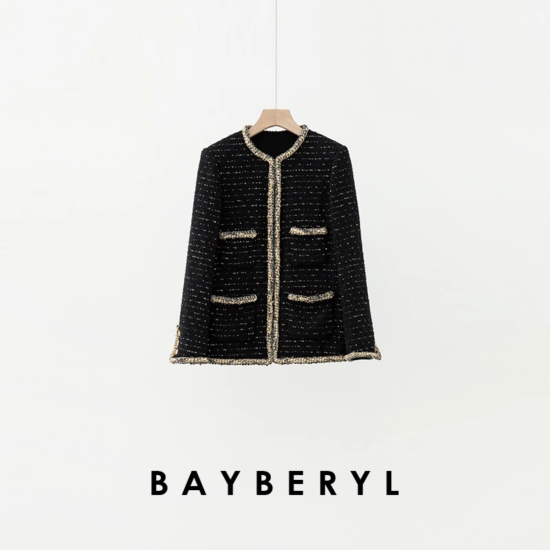 CC12-BAYBERYL老贝法老*黑金香风精致圆领25秋花呢外套MF5H1204
