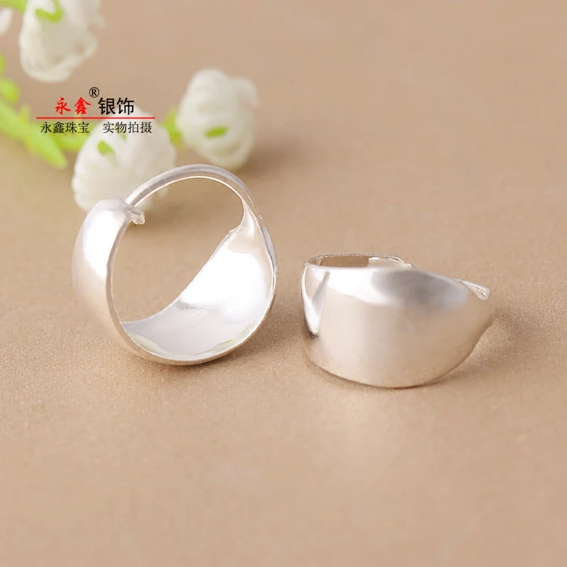 9999正品999纯银耳环光面耳包中老银耳圈耳夹防过敏银饰送妈妈奶