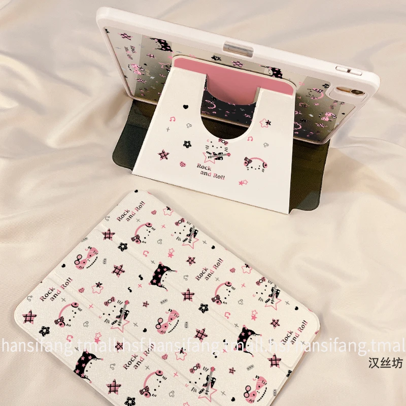 【三折旋转亚克力】吉他凯蒂苹果ipad11平板保护套air6华为小米防弯