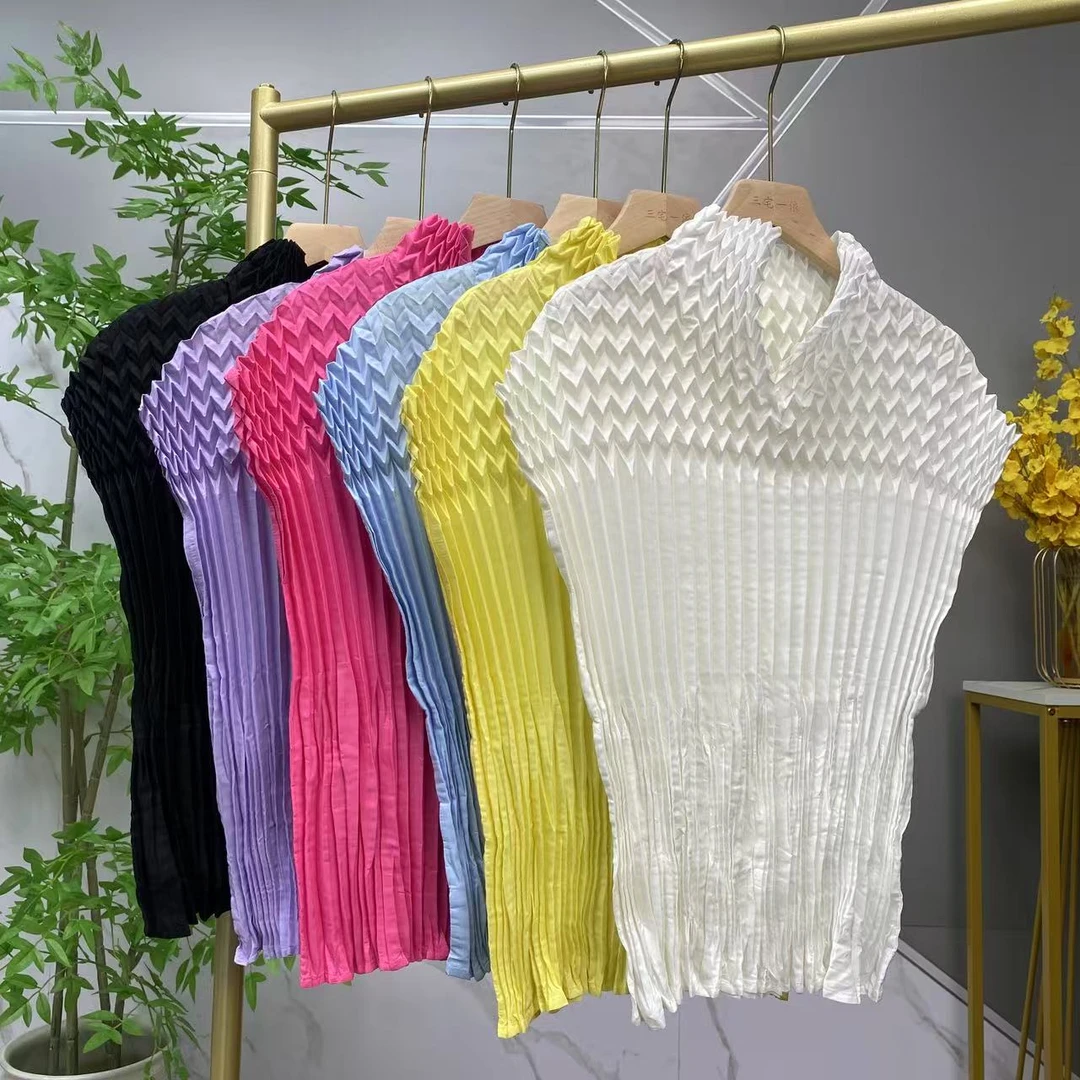 三宅依褶皱2025新款高定手工立体褶上衣立领翻领设计舒适T恤