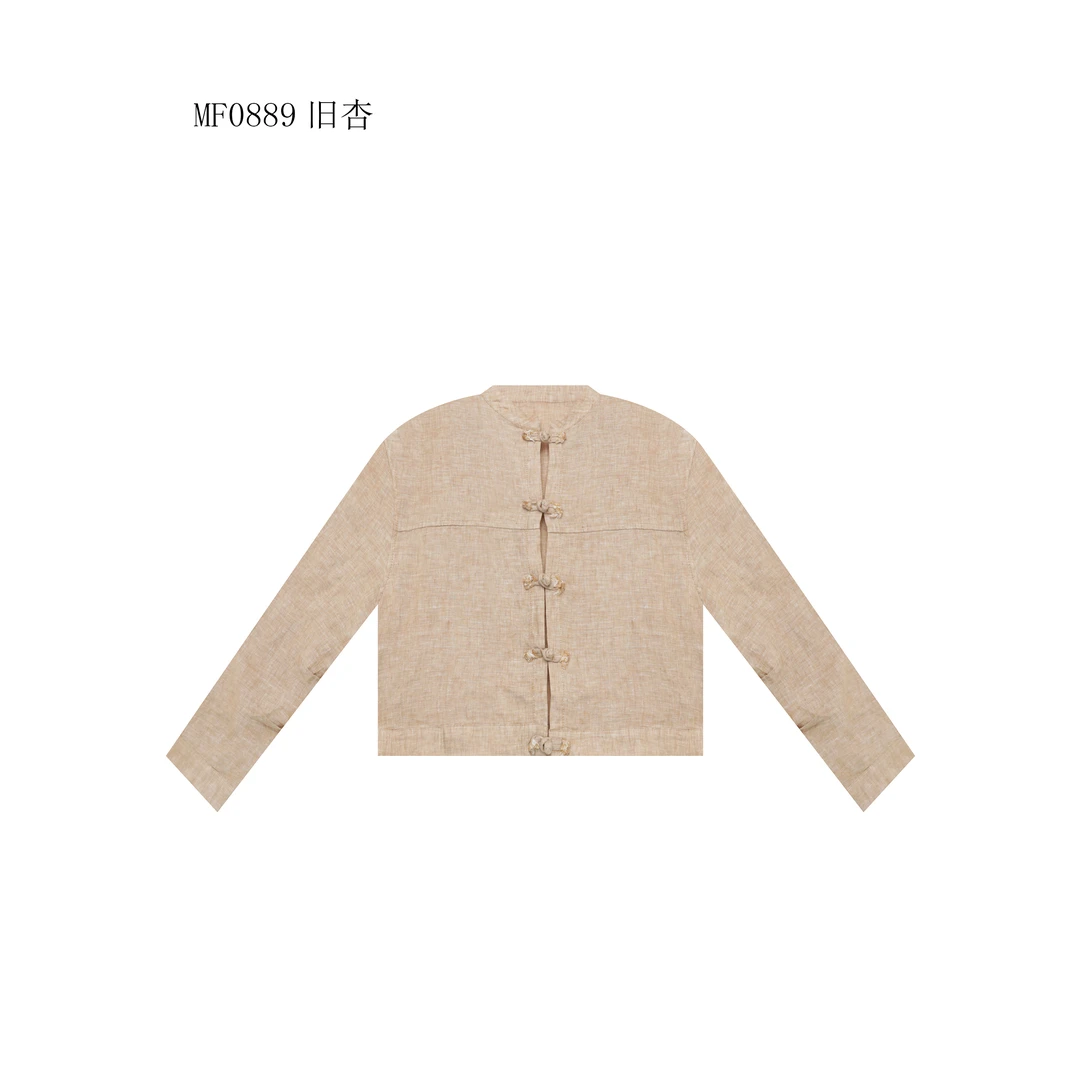 【麻訪家】MF0889旧杏文艺简约盘扣百搭长袖开衫上衣