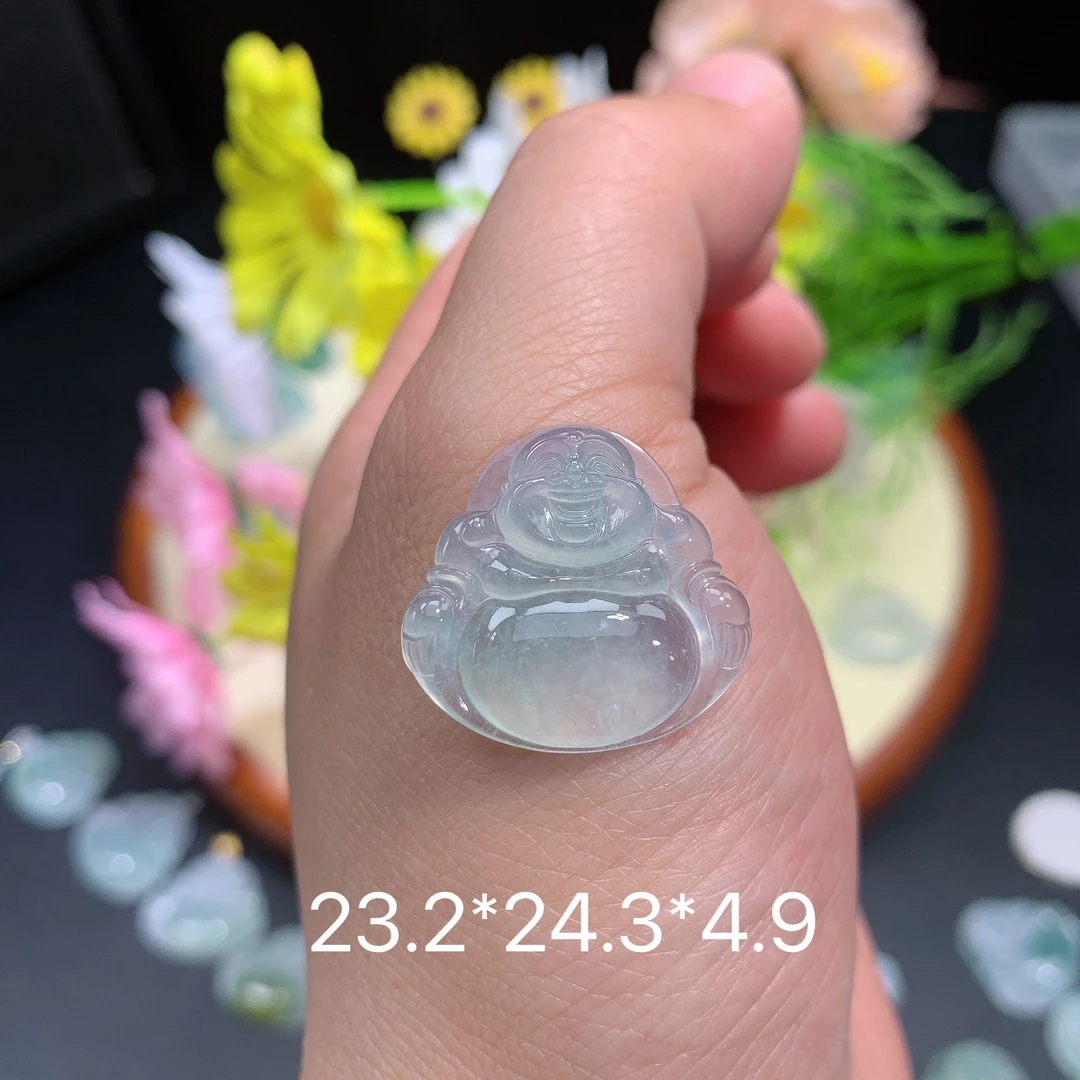 缅甸翡翠A货冰种晴水佛公O挂件水润百搭精冰冰透妈妈雕刻玉石百搭