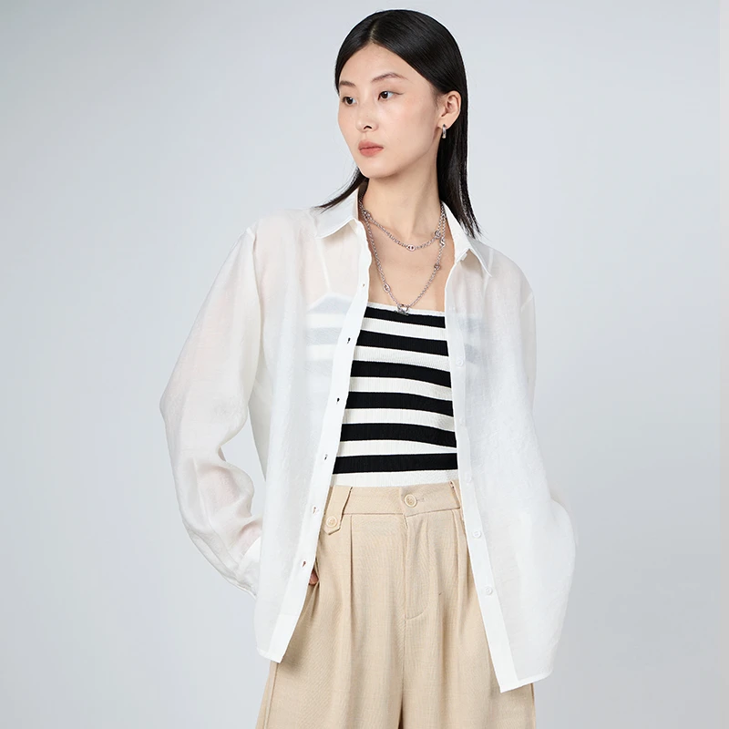 【奕姐WAER定制】天丝羊毛防晒衬衫女透气宽松质感纯色长袖衬衣