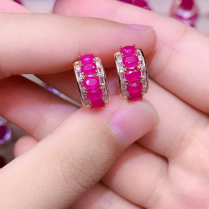 红宝石银S925镶嵌耳饰