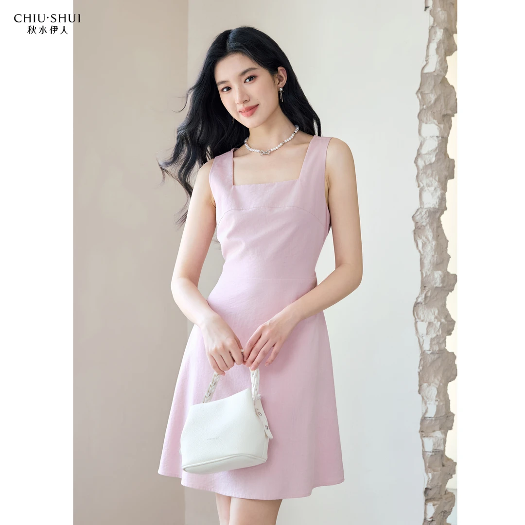 【直播】秋水伊人简约裙子夏季法式方领连衣裙625242M020577