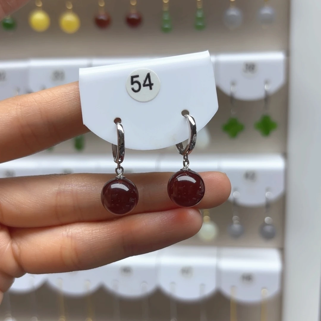 银S925镶嵌琥珀耳饰血珀