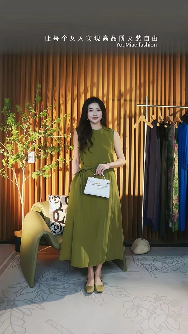 100桑蚕丝香云纱法式显瘦无袖连衣裙