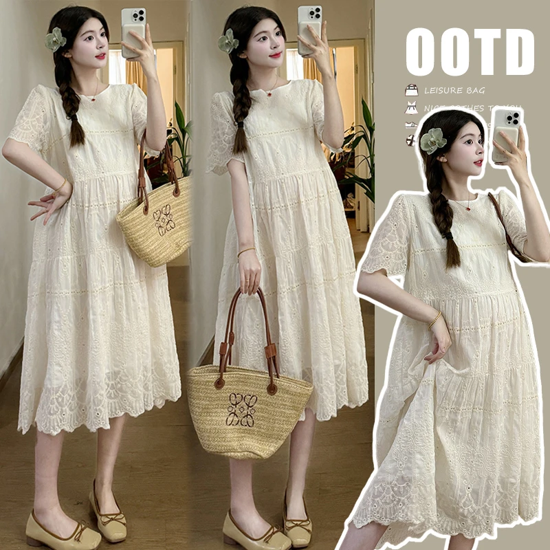 孕妇装夏季新款刺绣连衣裙孕期宽松显瘦高级感气质款仙女裙休闲裙
