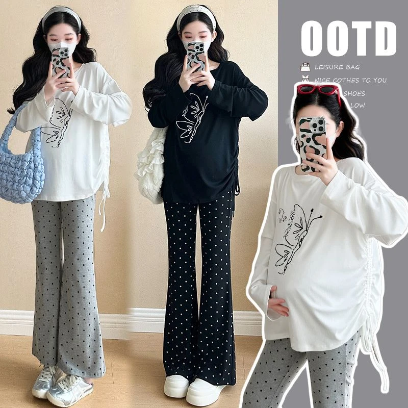 孕妇2025春季新款弹力T恤打底衫+孕妇裤孕妇套装两件套