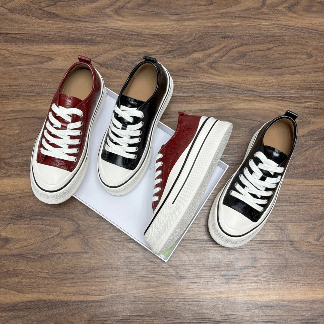 好货真皮厚底小个子增高休闲鞋显瘦板鞋女百搭系带复古饼干鞋轻便