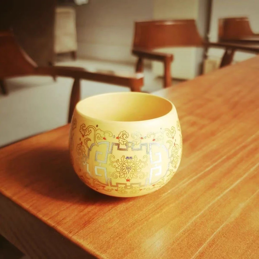 黄志军-黄泥紫砂龙蛋功夫茶杯主人杯3164陶瓷手绘