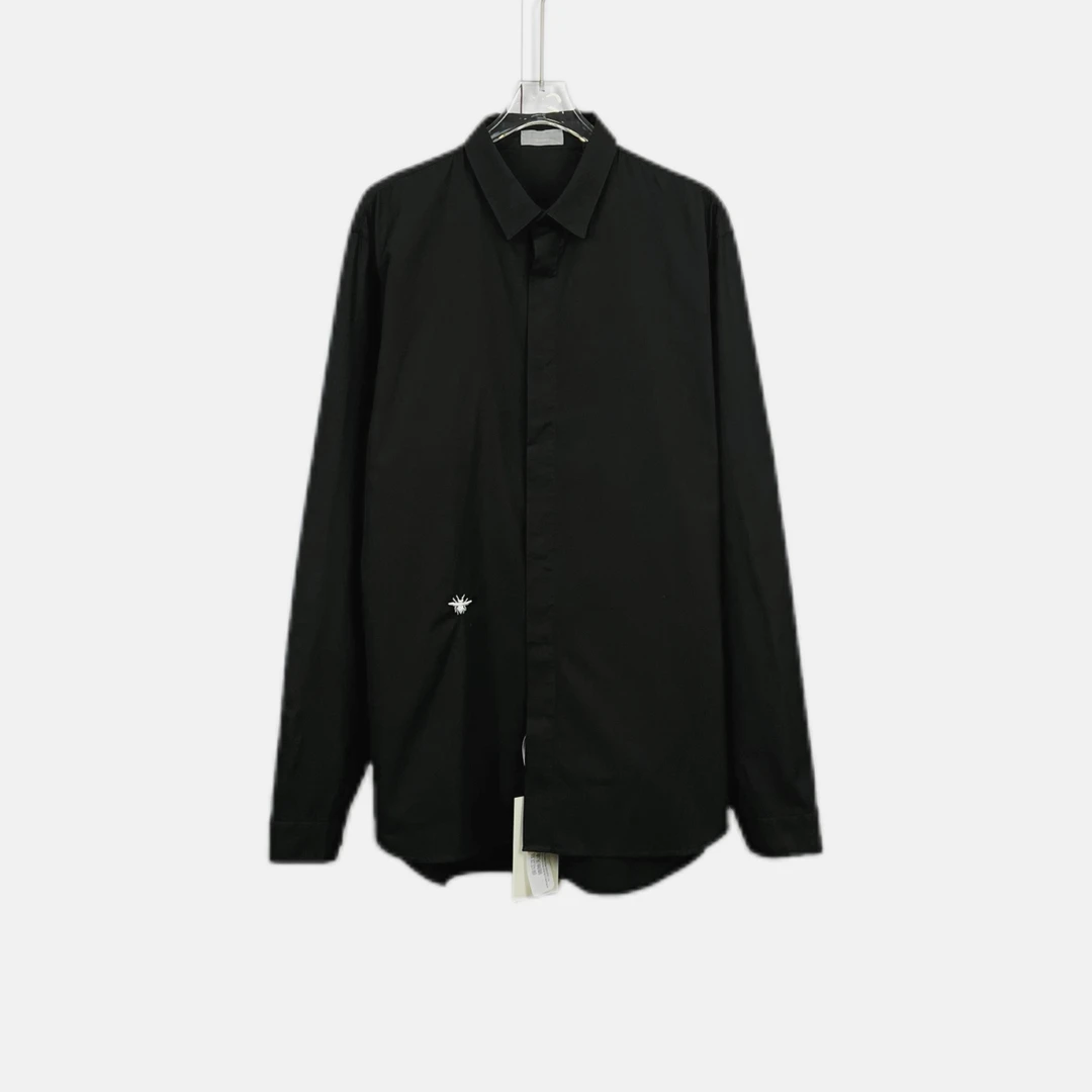 99新 DIOR/迪奥 011588 logo刺绣纯色长袖衬衫 黑色 40码